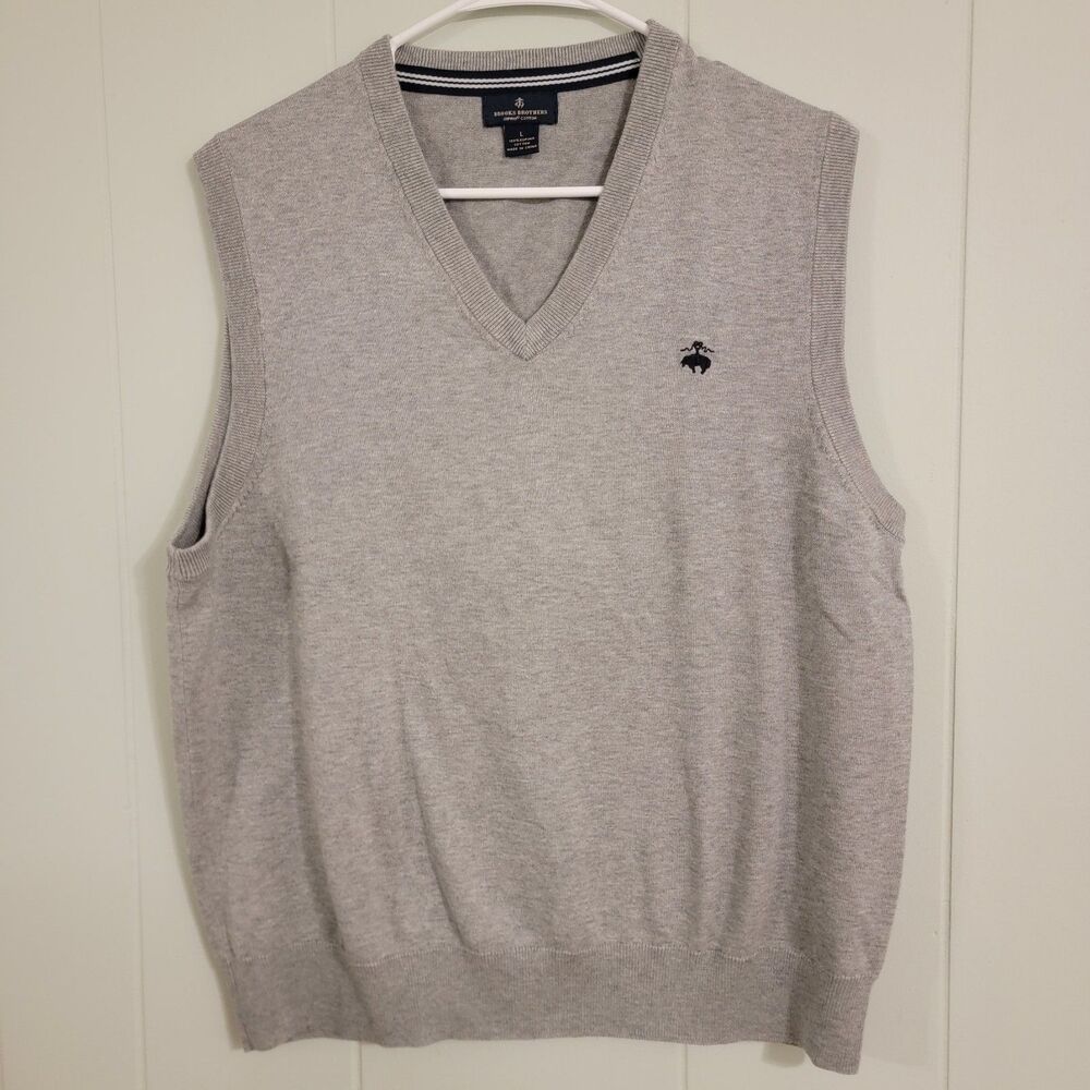 Brooks Brothers Mens Sweater Vest Size Large Supima Cotton Gray Preppy Academia